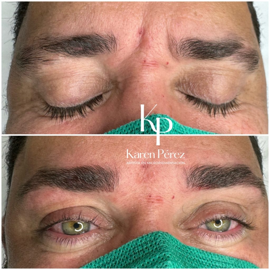 Microblading técnica pelo a pelo cejas hombre maquillaje semipermanente Karen Pérez