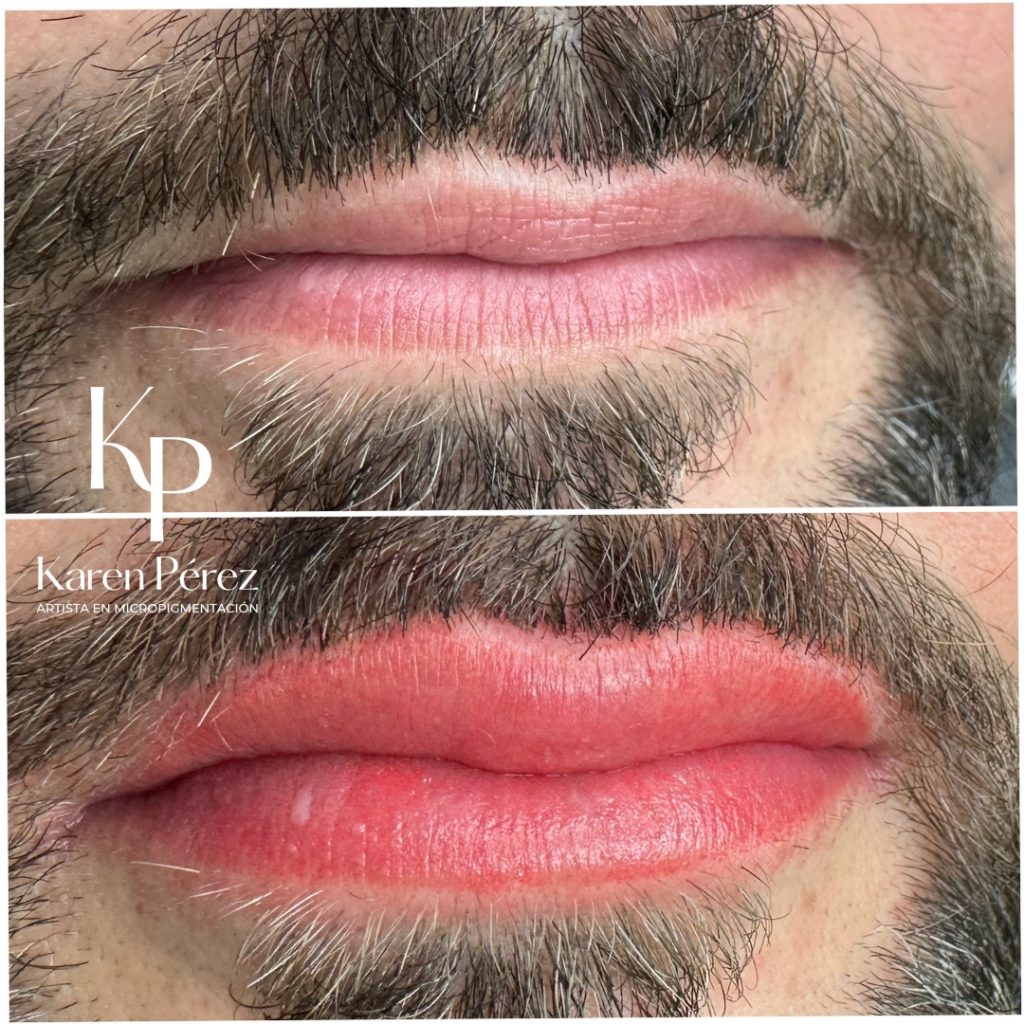 Micropigmentación labios color maquillaje semipermanente forma natural hombre Karen Pérez