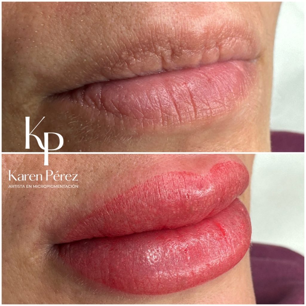 Micropigmentación labios color maquillaje semipermanente forma natural mujer Karen Pérez